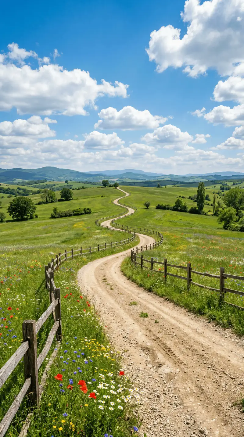 Preview of Wide-angle landscape prompt of a dirt road