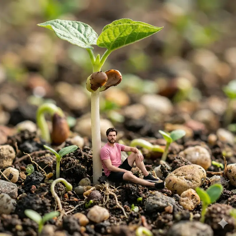 پیش‌نمایش Surreal Macro-Fantasy: Tiny Man and Giant Bean Sprout