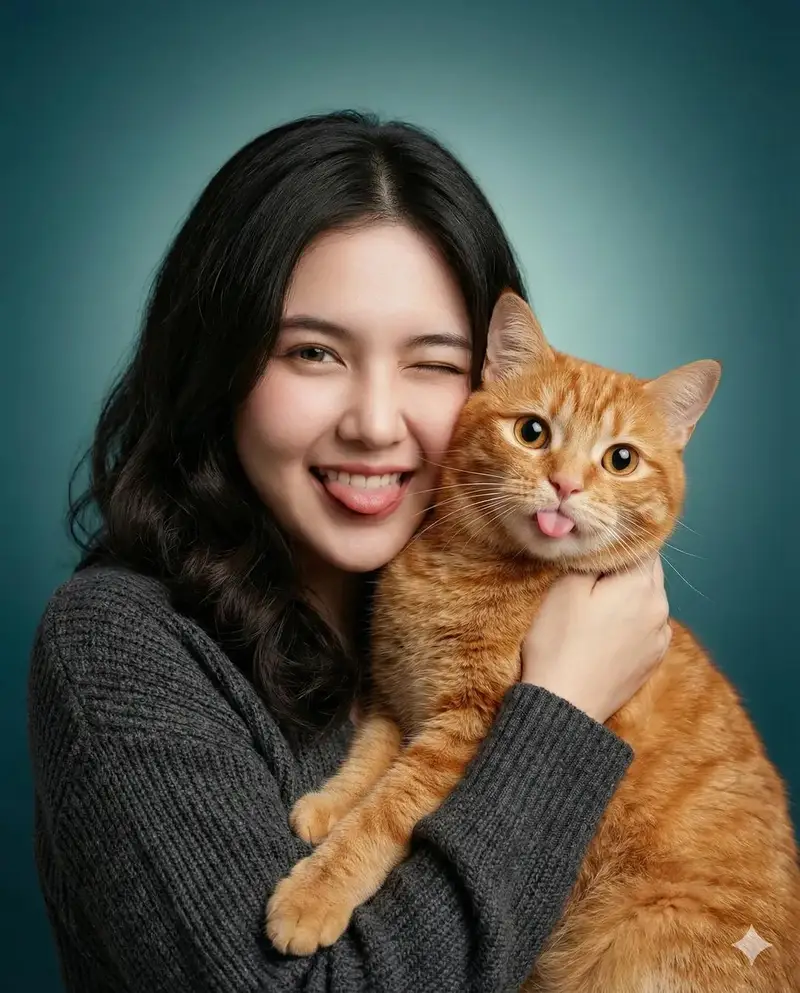 Preview of Heartwarming Studio Portrait of Woman and Cat