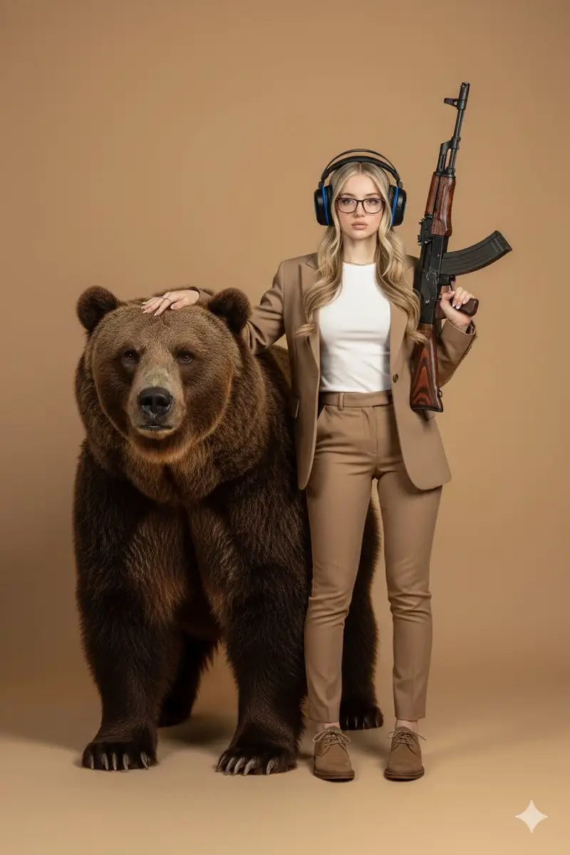 Preview of Surreal Studio Portrait with Grizzly Bear and Rifle