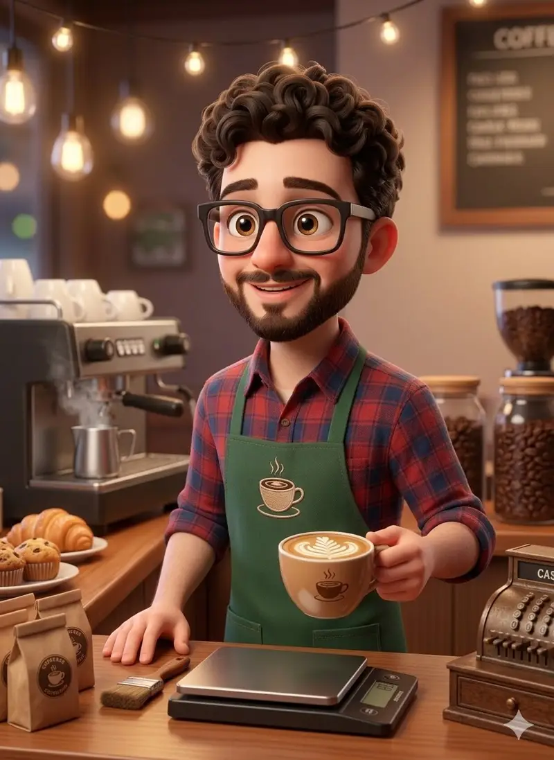 Preview of 3D Rendered Barista Character in Pixar Style
