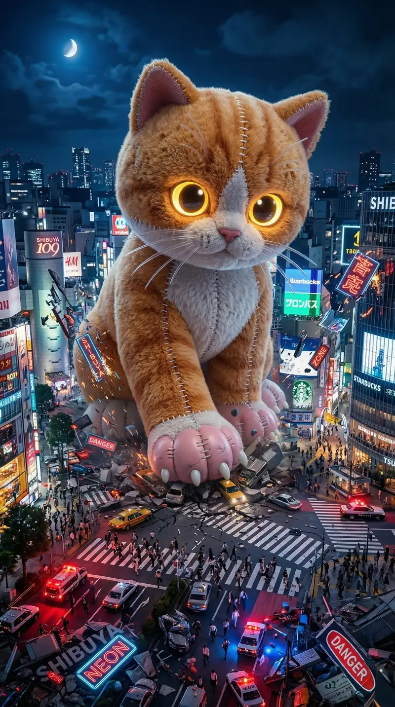 Preview of Plush Kaiju Cat Smashing Tokyo