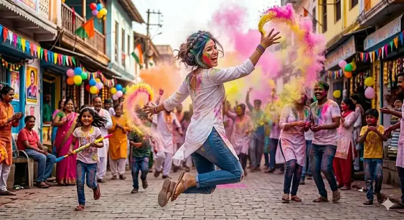 پیش‌نمایش Holi Festival Cinematic Photography Prompt (JSON Format)