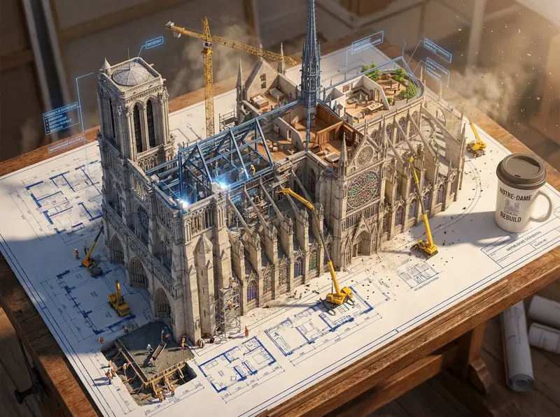 پیش‌نمایش Epic 3D Architectural Blueprint Awakening Scene