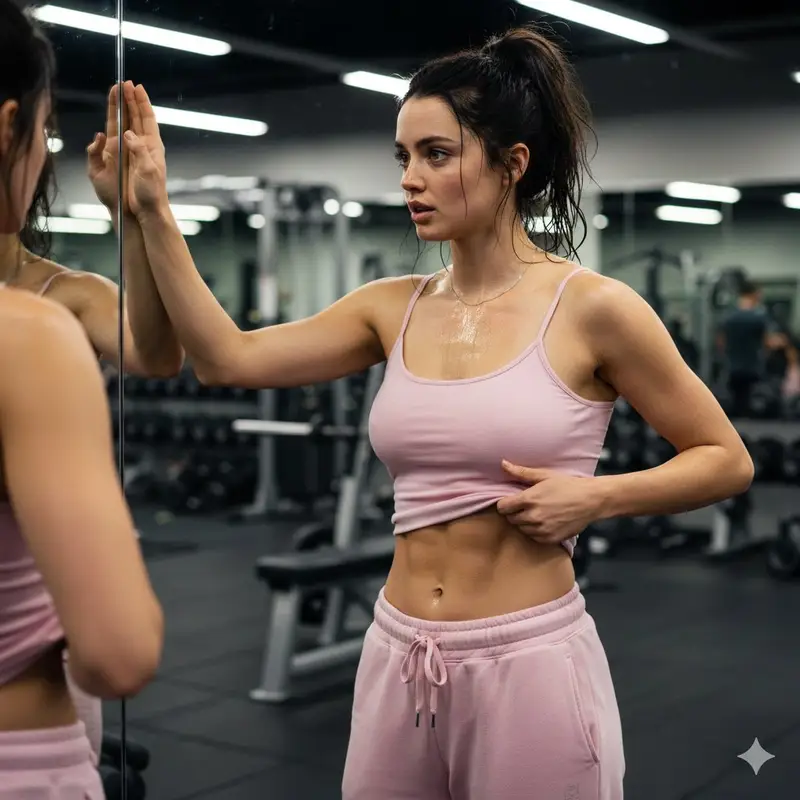 Preview of Hyper-realistic gym portrait with intense sweat and skin detail