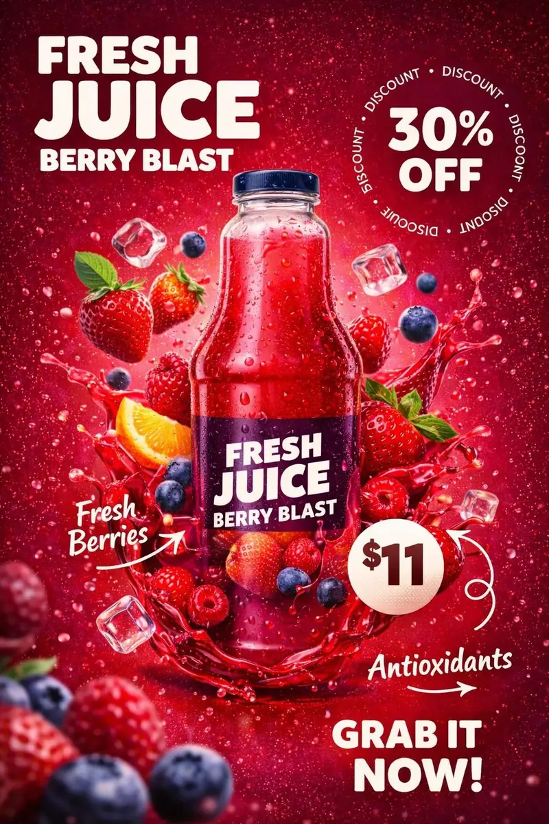 پیش‌نمایش Product Photography Poster with Liquid Splash and Text Overlays
