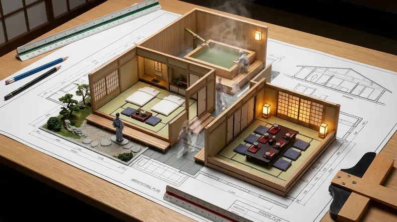Preview of Architectural Blueprint to Miniature Japanese Inn Scene