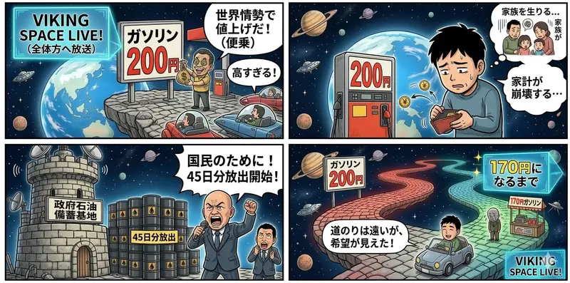 Preview of Four-Panel Manga Prompt: Oil Rush Panic