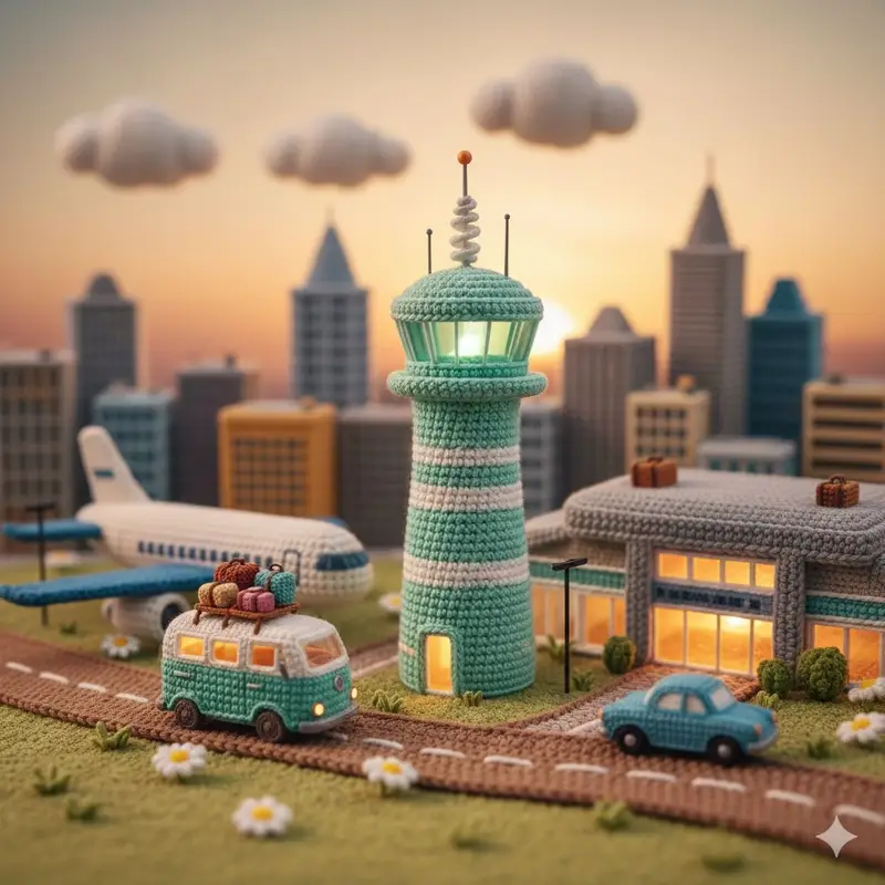 Preview of Crocheted Miniature Airport Diorama Prompt