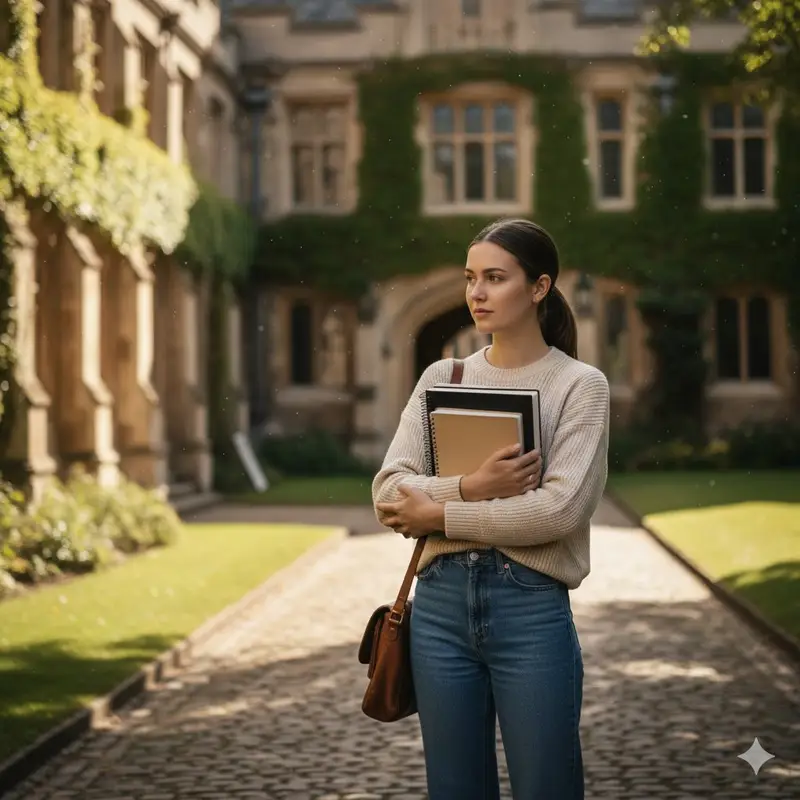 Preview of AI image prompt for a girl joining university