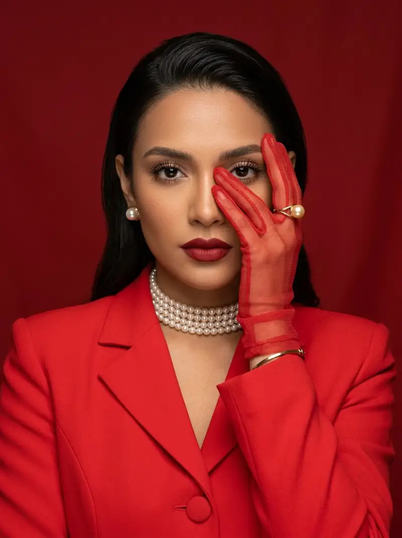 Preview of Red Mesh Glove Studio Portrait