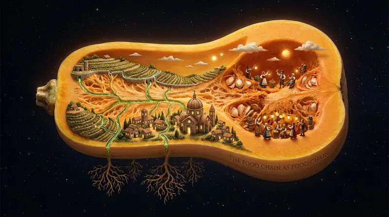 Preview of Surreal Agricultural Civilization Inside a Fruit Prompt