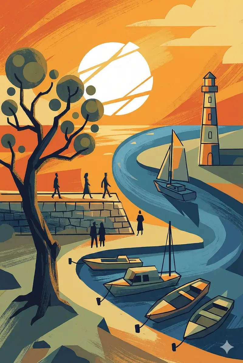 Preview of Abstract Drawing of Lighthouse and Sailboat Prompt