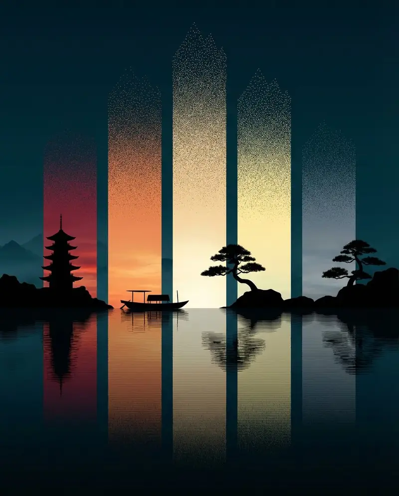 پیش‌نمایش Abstract Eastern Zen Landscape with Time-Slice Lighting