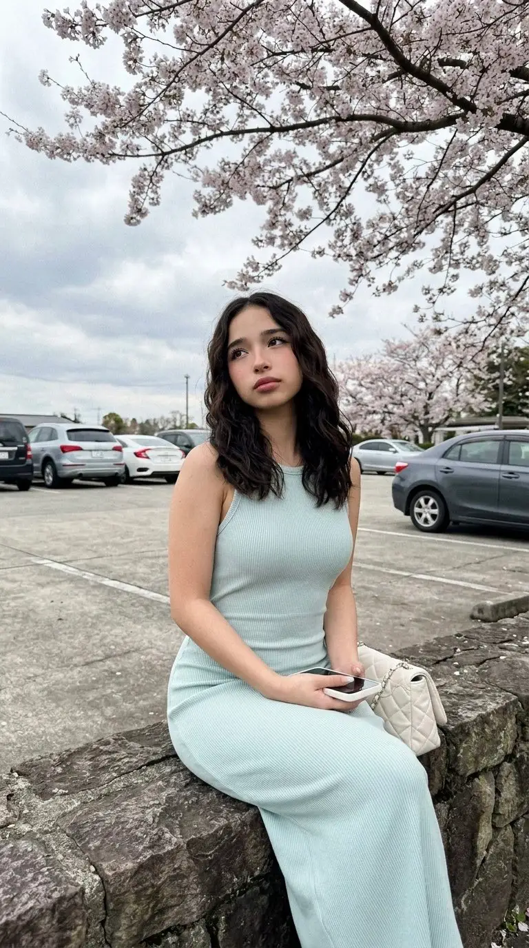 Preview of Cherry Blossom Parking Lot Portrait Prompt