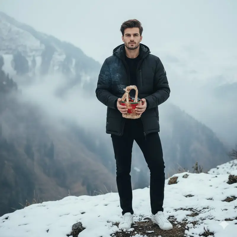پیش‌نمایش Moody Cinematic Portrait on Snowy Mountain Ridge