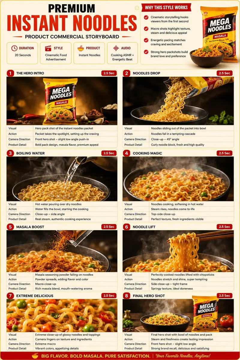 پیش‌نمایش Premium Instant Noodles Ad Storyboard