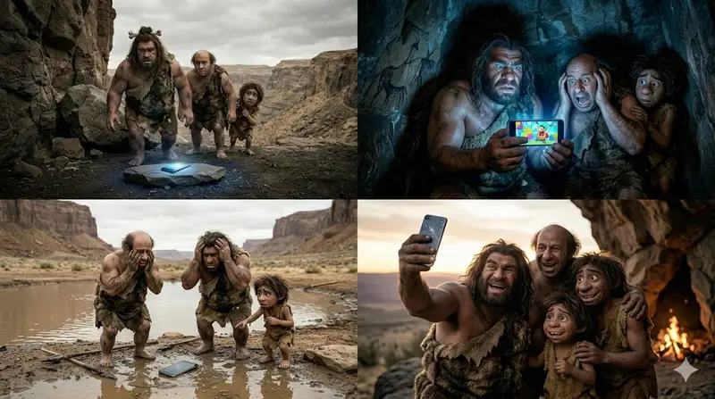 Preview of Funny 4-Part Story: Primitive Men and a Mobile Phone