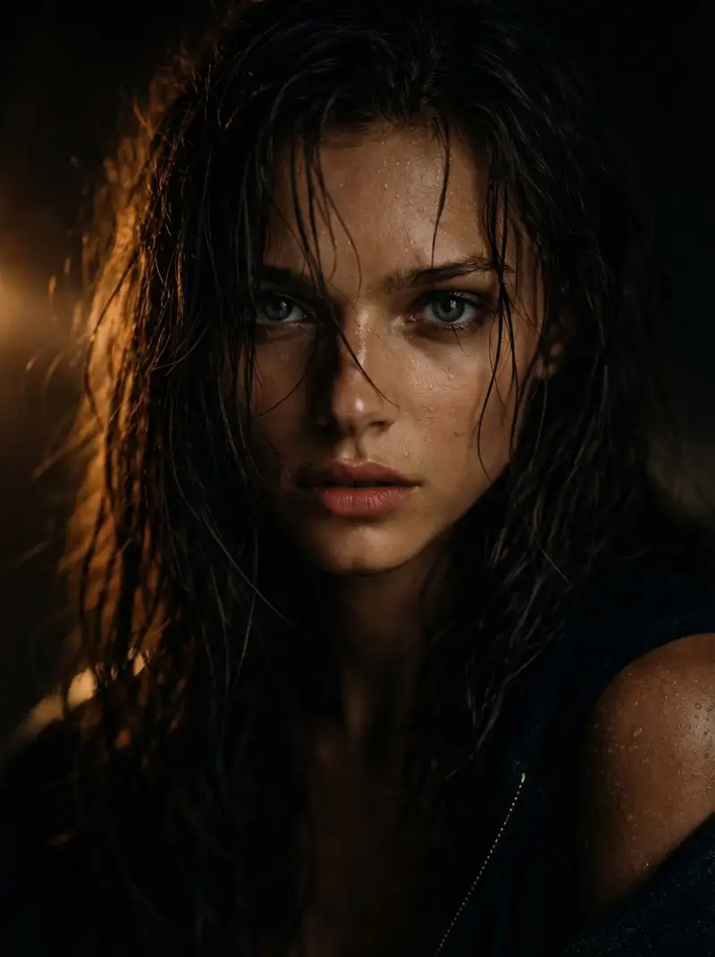 Preview of Cinematic Wet Hair Portrait Prompt