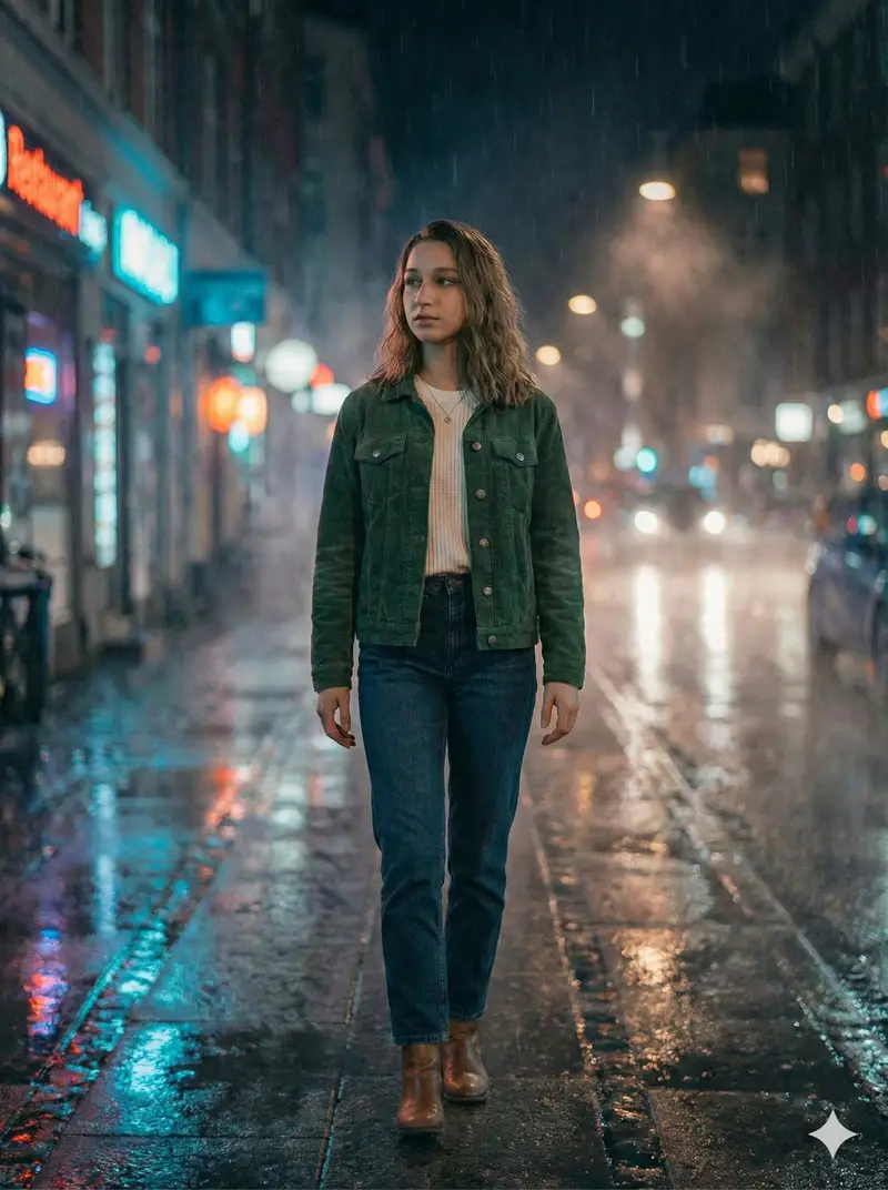 Preview of Moody Cinematic Night Rain Portrait (JSON)