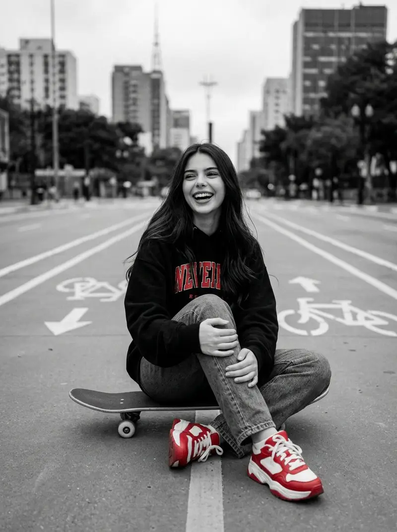Preview of Cinematic Black, White, and Red Street Photography Portrait