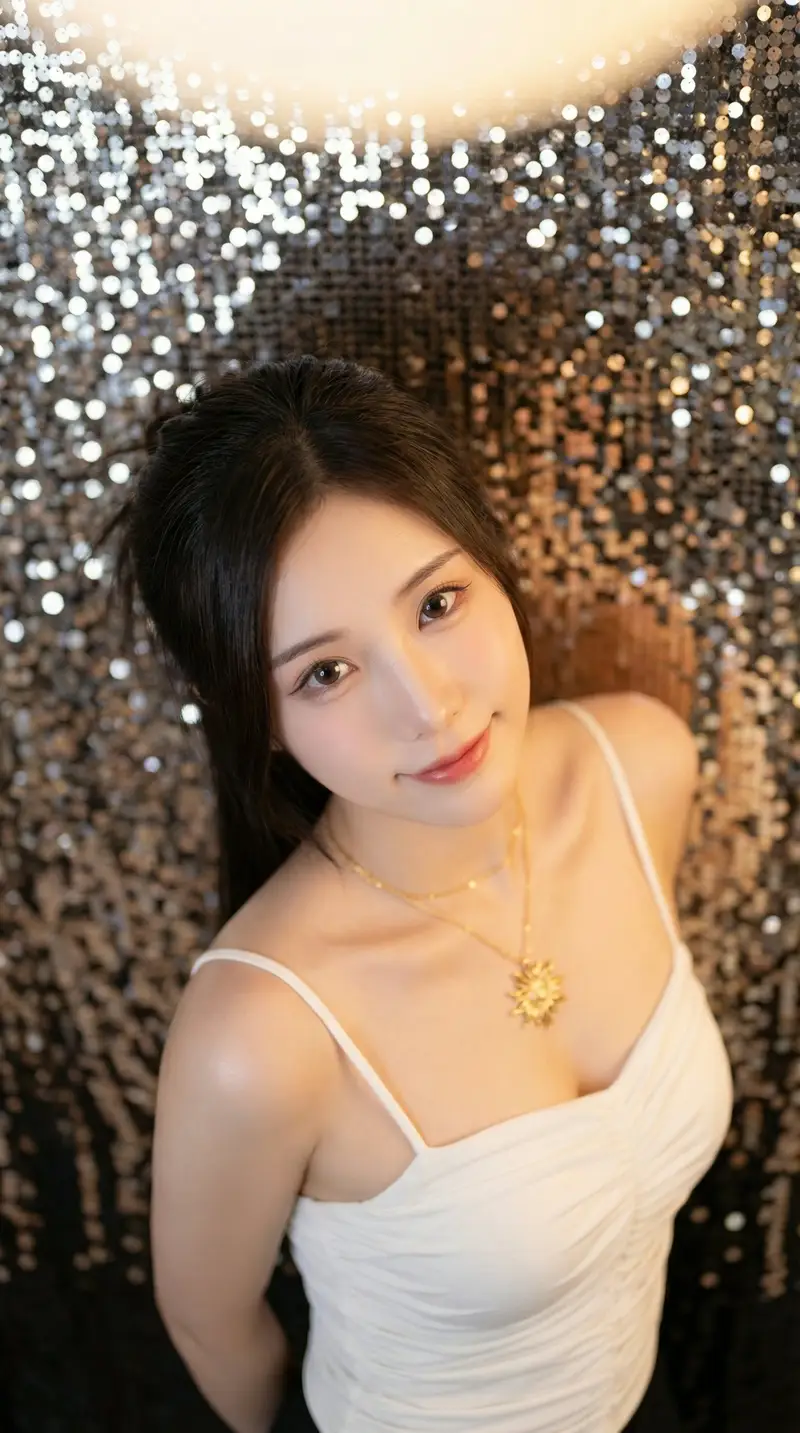 Preview of High-Angle Close-up Portrait with Mosaic Background