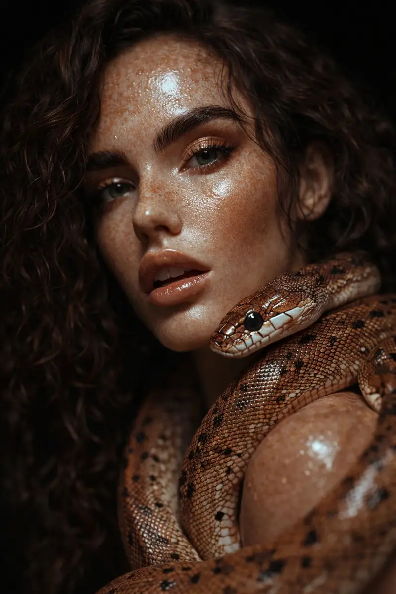 پیش‌نمایش Hyper-Realistic Glossy Portrait with Snake Prompt