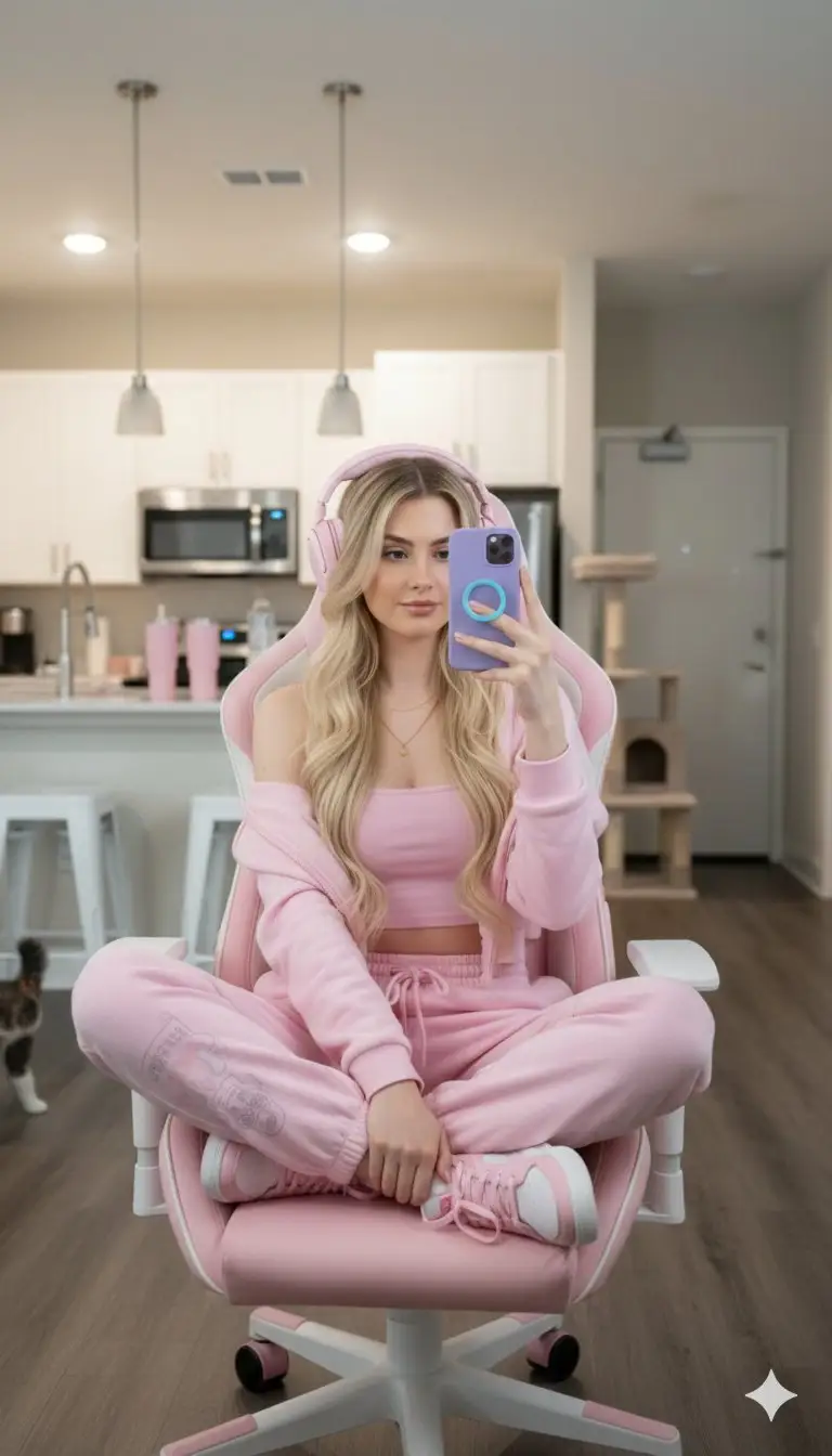 پیش‌نمایش Ultra-realistic Full Body Photo of a Woman in Pastel Pink Loungewear