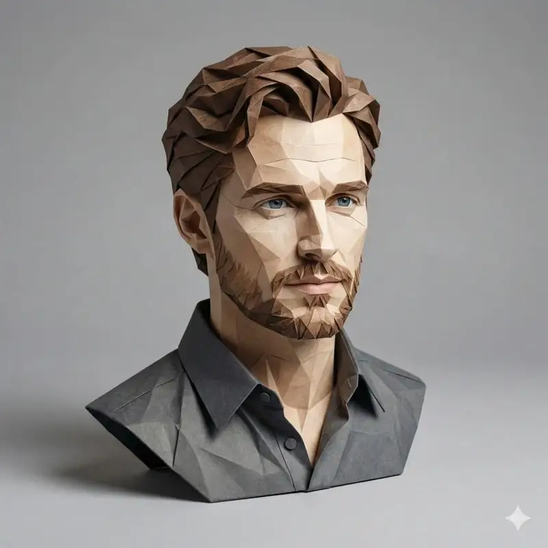 Preview of 3D Paper-Craft Portrait with Low-Poly Aesthetic