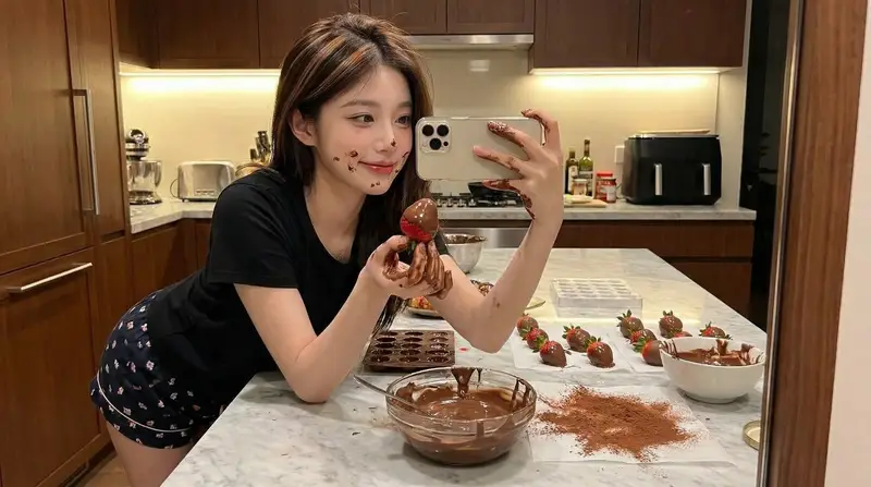 پیش‌نمایش Ultra-Realistic Kitchen Selfie with Chocolate Smudge