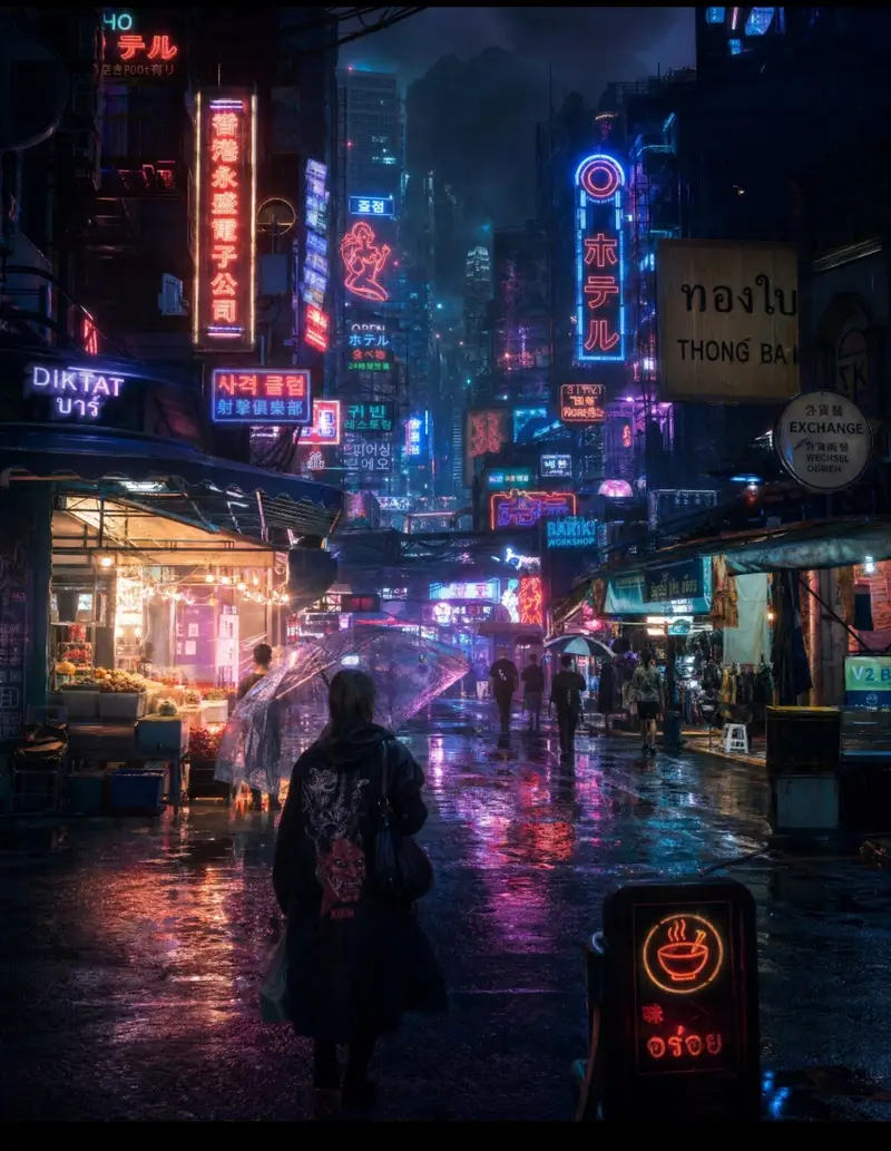 پیش‌نمایش Cyberpunk Rainy Night Market
