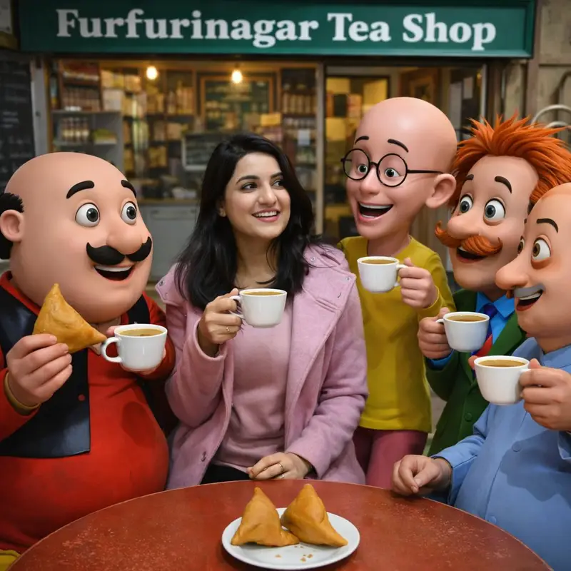 پیش‌نمایش Motu Patlu Tea Shop Scene with Custom Face