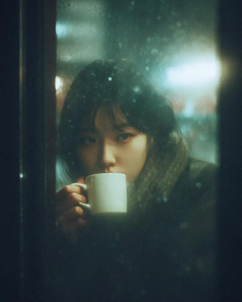 پیش‌نمایش Moody Cinematic Café Scene in the Rain