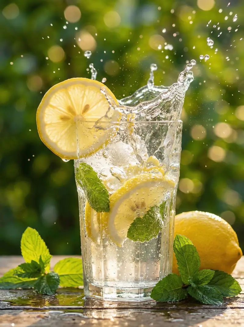 Preview of Hyper-Realistic Lemon Mint Drink Macro Photography Prompt