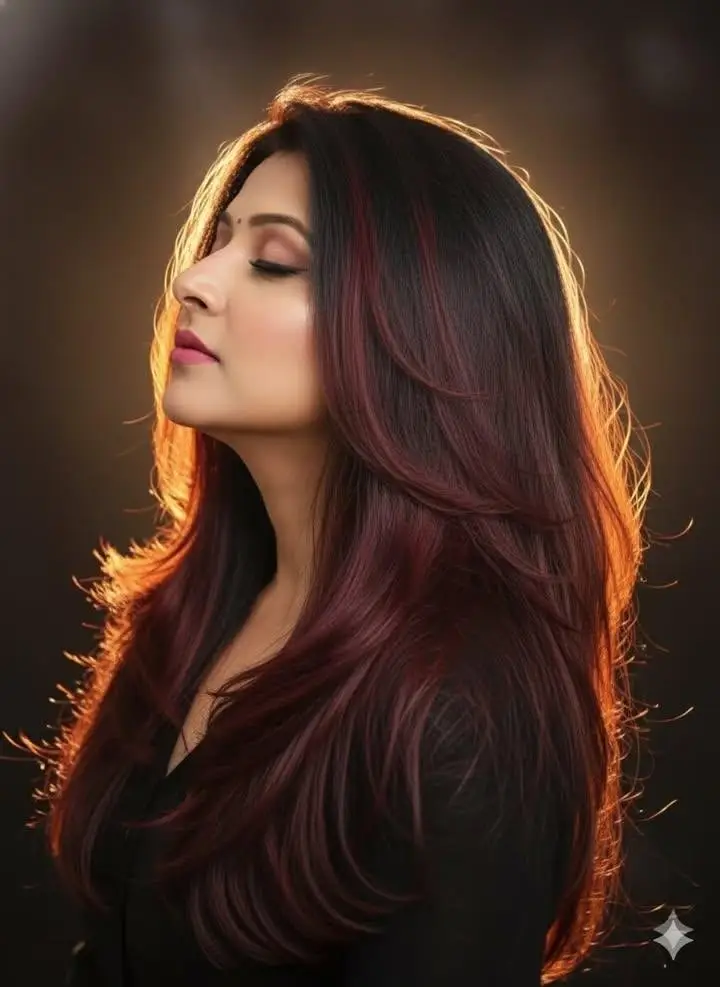 Preview of Burgundy Hair Cinematic Studio Portrait