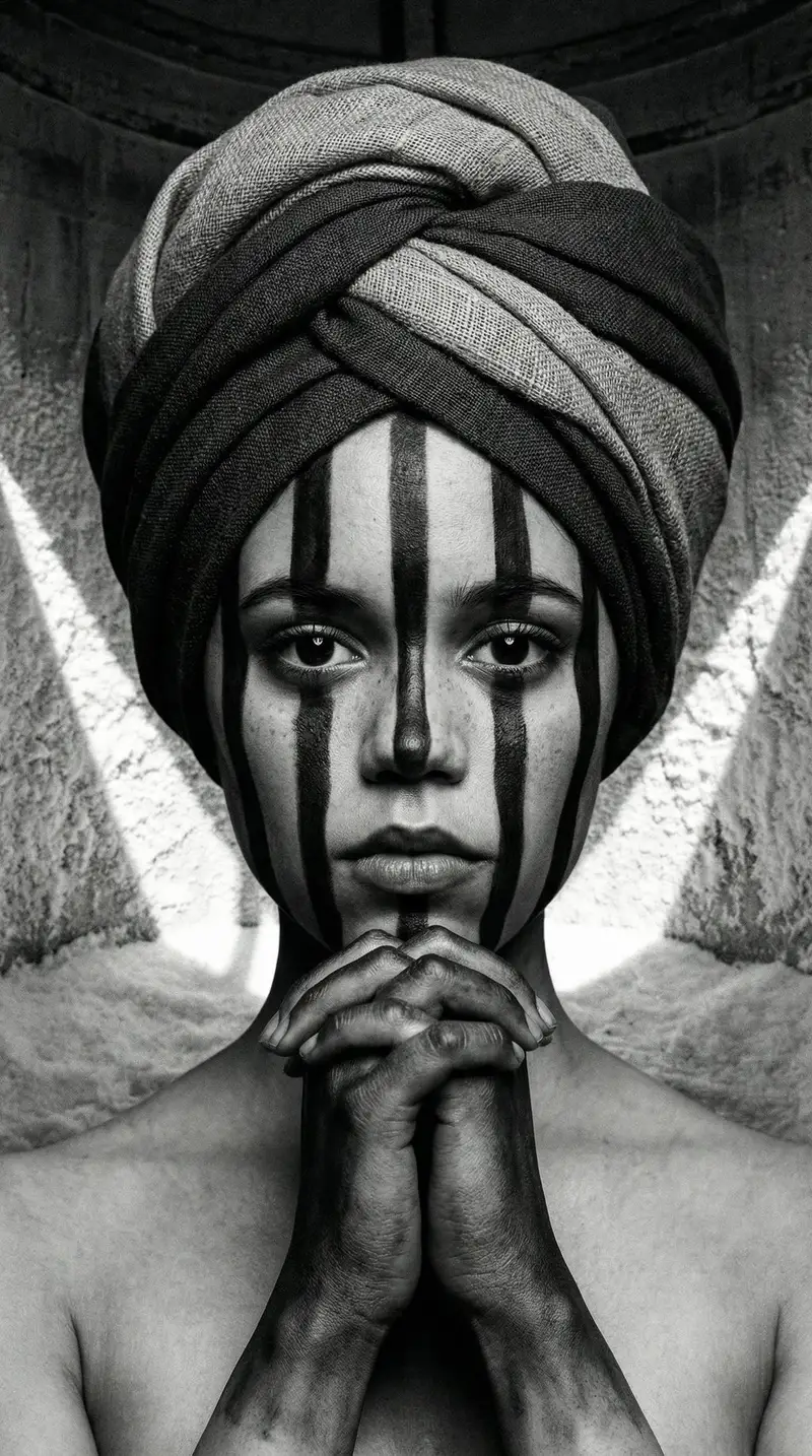 Preview of Monochrome Avant-Garde Portrait: Obsidian Ritual