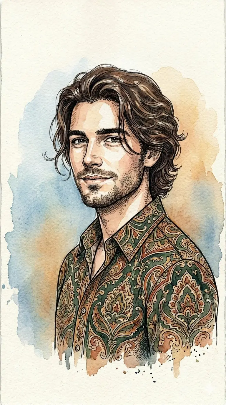 Preview of Watercolor and Ink Line Art Portrait