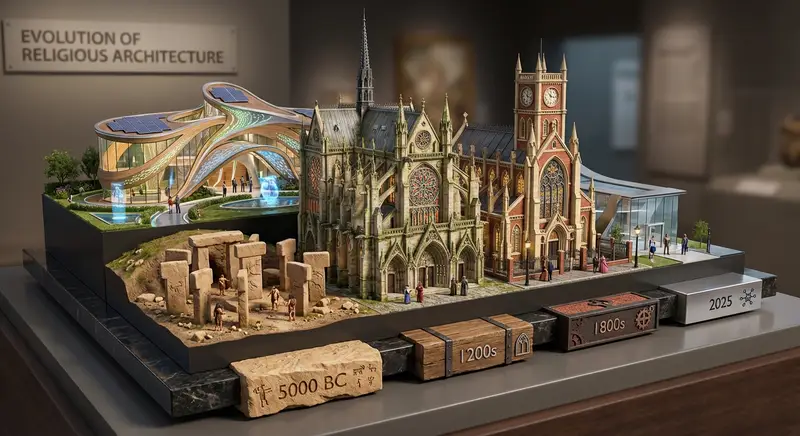 Preview of Layered Diorama of Religious Architecture Evolution