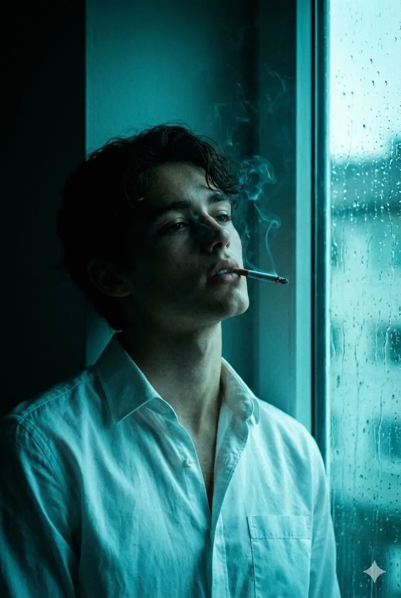 Preview of Cinematic Melancholy Portrait in Turquoise