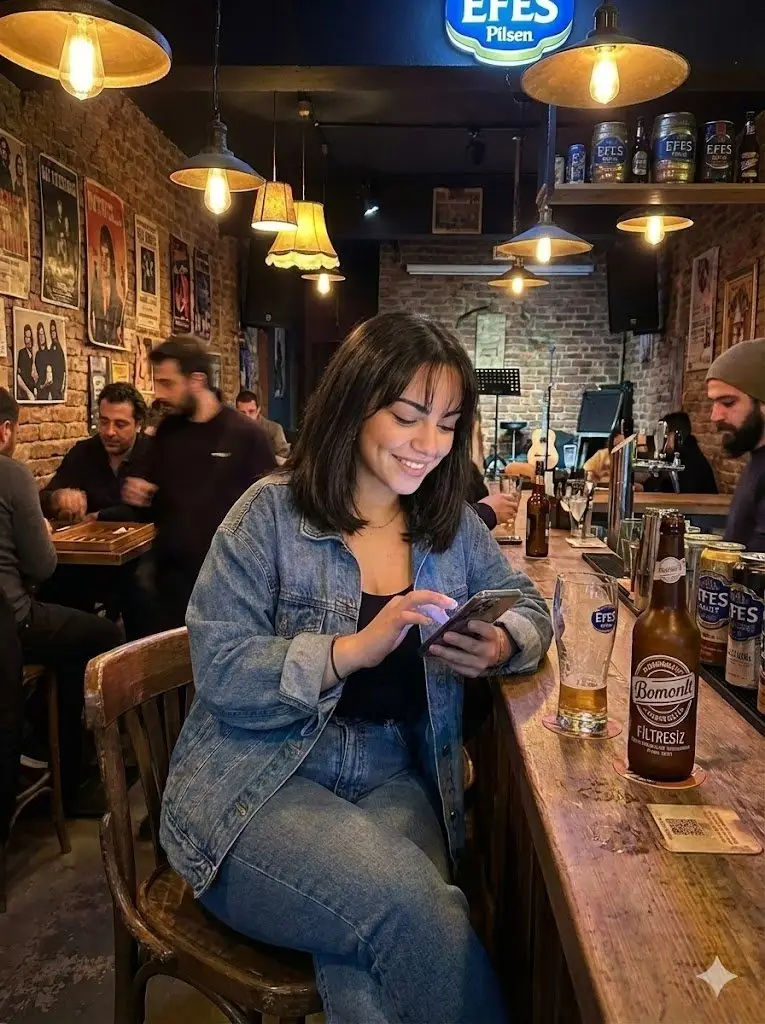 Preview of Candid Bar Scene with Phone and Beer Details