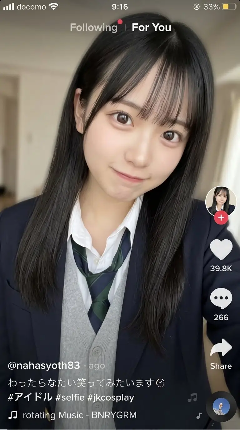 Preview of Japanese Idol Selfie Prompt with TikTok UI Style