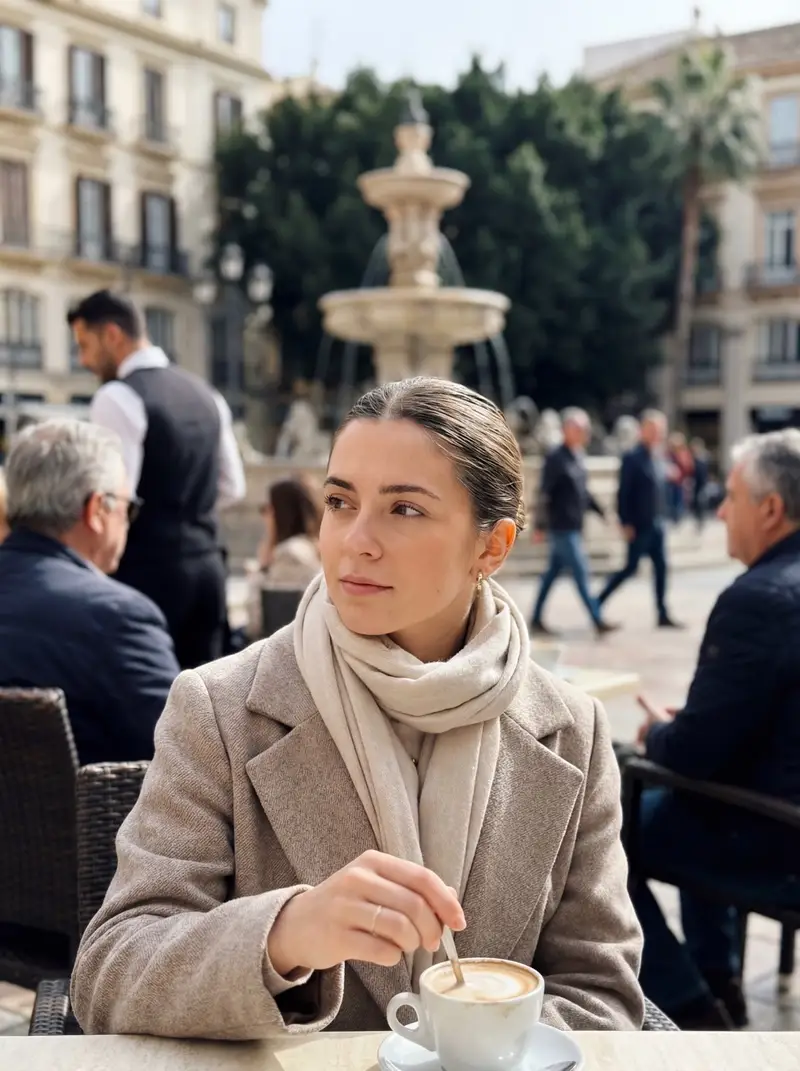 پیش‌نمایش صحنهٔ فوتورئال کافهٔ خیابانی در مالاگا با آیفون