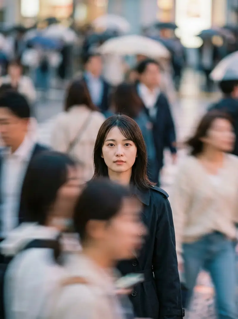 Preview of Cinematic Portrait Prompt: Focus in a Crowd