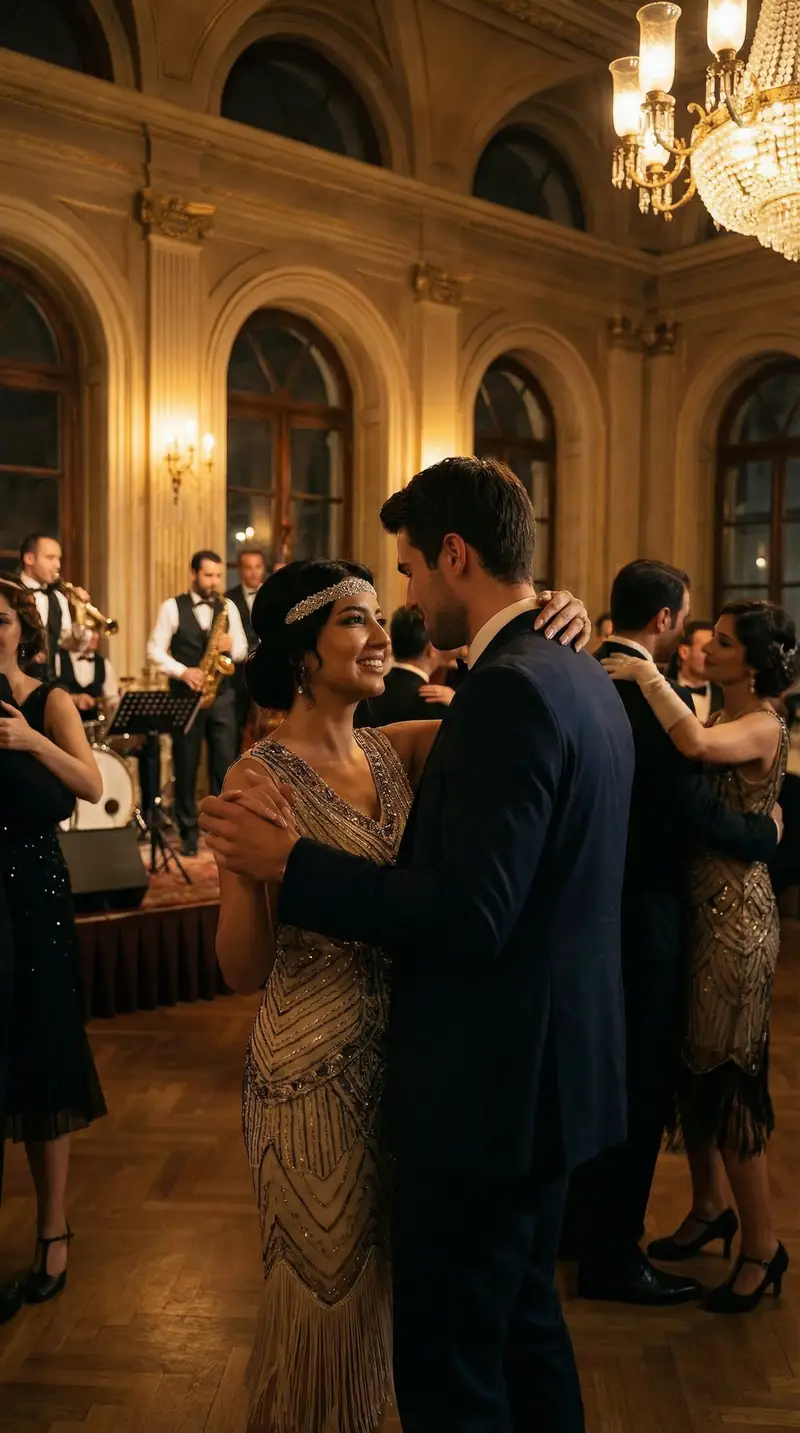 Preview of Historical romantic editorial of a couple dancing in 1920s Istanbul