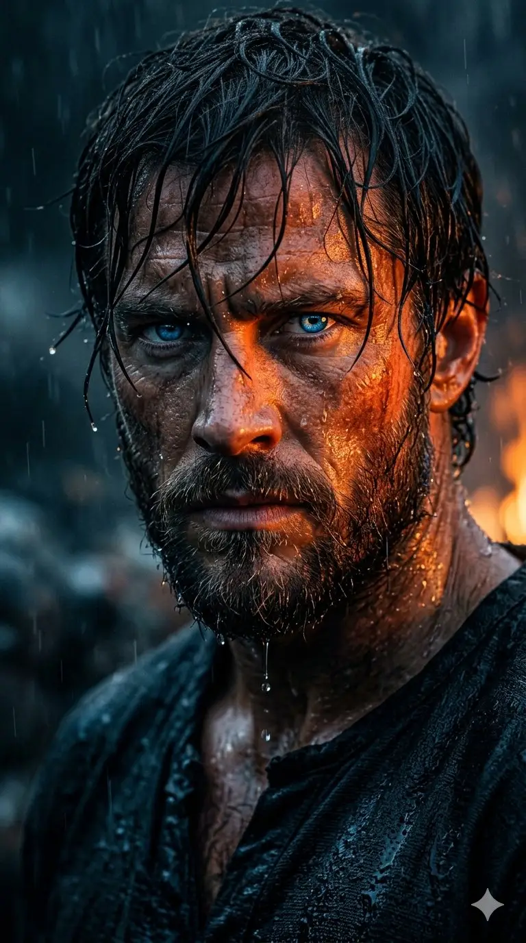 Preview of Rugged Cinematic Rain Portrait