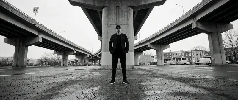 پیش‌نمایش High-Contrast Documentary Photo Under a Brutalist Overpass