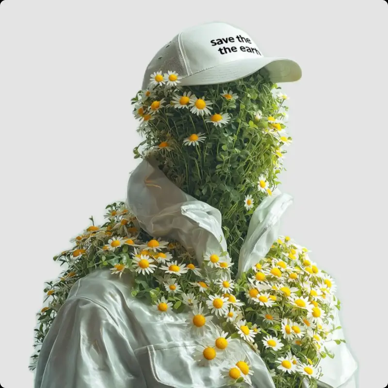 Preview of Surreal Portrait of Humanoid Covered in Grass and Daisies