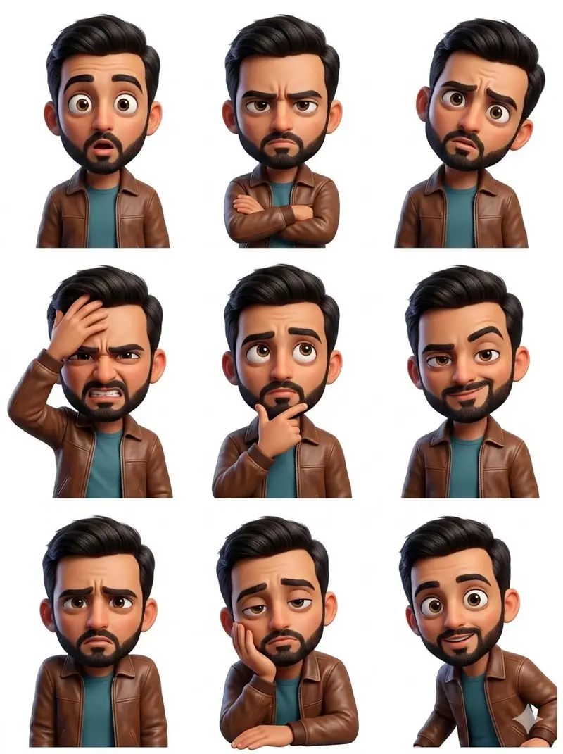 Preview of Pixar Sticker Set 3x3 Grid of Emotions
