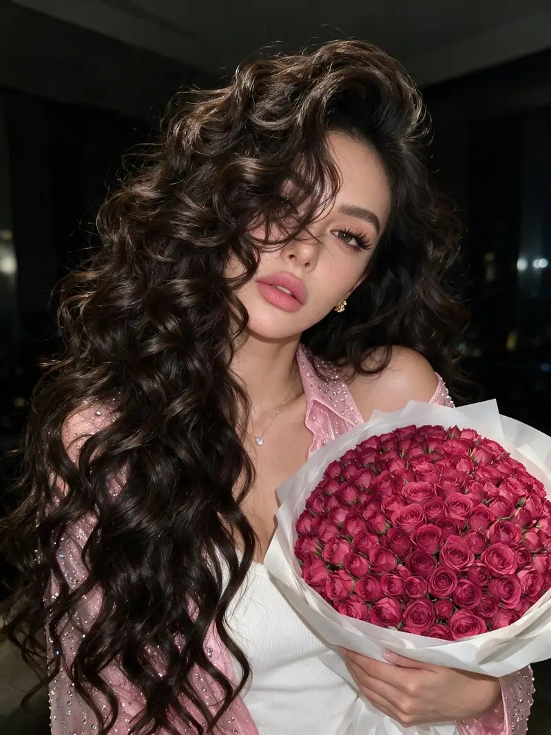 Preview of Curly Hair Rose Selfie Portrait
