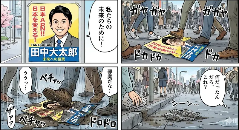 Preview of Four-Panel Manga: Poster Covered in Mud